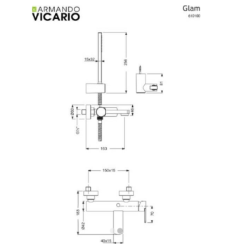Armando Vicario Glam 610100 Chrome Μπαταρία Λουτρού Με Τηλέφωνο Και Επίτοιχο Στήριγμα Τηλεφώνου