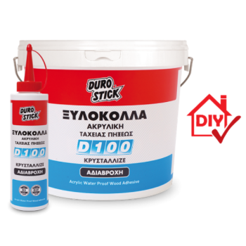 Durostick D-100 Λευκή Ακρυλική ξυλόκολλα ταχείας πήξεως, κρυσταλλιζέ, με αντοχή στην υγρασία Φιαλίδιο: 500gr
